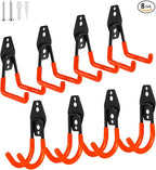 Steel Garage Hooks Wall Tool Organizer, 8 Pack Garage Storage Hook Heavy Duty Utility Storage Hangers Orange for Ladders, Ropes, Garden Tools