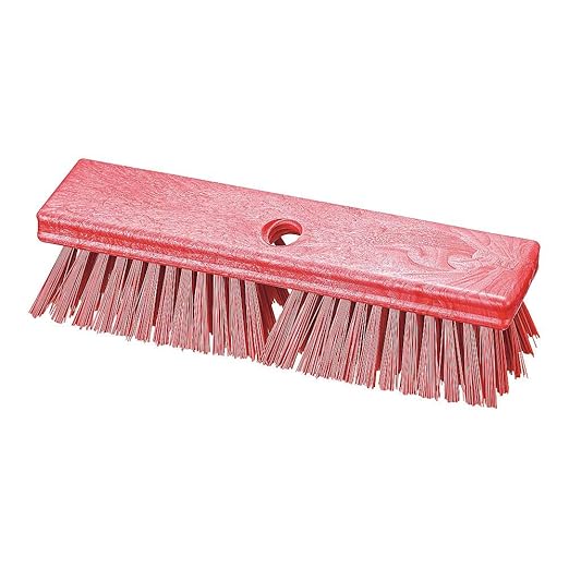 SPARTA Plastic Floor Scrub Brush, Brush Head Only, Deck Brush with ACME Standard Thread Fitting for Deck, Industrial Kitchens, and Hospitals, 10 Inches, Red