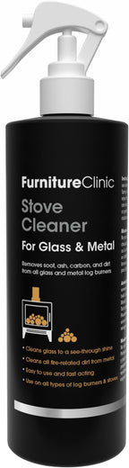Furniture Clinic Stove Glass & Metal Cleaner - For Log Burner and Fireplace Glass Doors - Removes Soot, Dirt & Ash - Instant Results - 500ml / 17oz