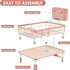 GAOKASE Dish Drying Rack, Stainless Steel-Dish Rack, Dish Racks for Kitchen Counter, Kitchen Dish Drainers with Removable Utensil Holder,New Drain Outlet,Plate Rack and Drainboard,(Pink-11 W x 15" L)