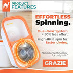 Grazie Spin Mop & Bucket Set - 360° Self-Wringing System, Stainless Steel Handle - Hands-Free Floor Cleaning for Hardwood, Tile, Laminate - Includes 2 Washable Microfiber Mop Head Refills