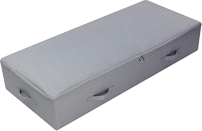 39.4"X 16.9"X 7", Jumbo Size 7" High Under Bed Storage Bins with 3-side Zip Open, Collapsible & Breathable for King Queen Size Beds Containers for Shoes, Bedding, Light Gray