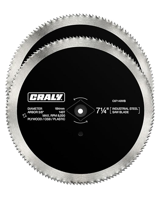CRALY 7-1/4 Inch 140 Teeth Circular Saw Blade, 5/8 Inch Arbor, Thin Kerf, for Cutting Plywood, OSB, Plastic, Paneling & Vinyl Siding, 2-Pack(C07140WB-2)