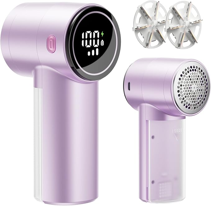 Fabric Shaver, Rechargeable Lint Shaver with Digital Display, 3-Speeds Sweater Shaver with 6-Leaf Blades, Electric Portable Lint Remover to Remove Pilling for Clothes, Furniture, Couch, Blanket