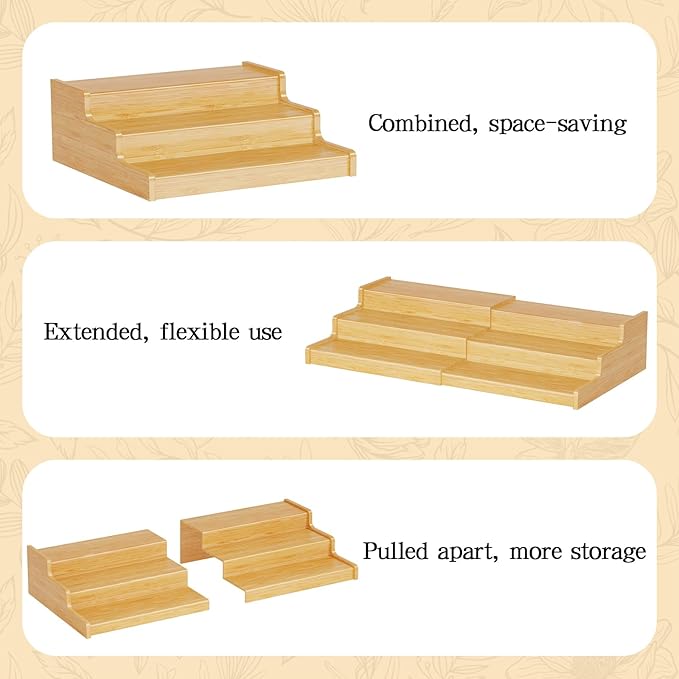 Expandable Bamboo Can Rack Organizer for Pantry, 3-Tier Adjustable Can Storage Holder, Soda Organizer Holds Up to 24 Cans, Canned goods Storage Display for Pantry, Cabinet, Countertop (patent pending)