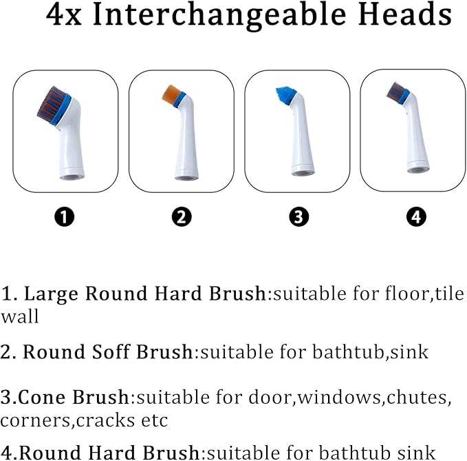 Electric Cleaning Brush with 4 in 1 Multiple Brush Heads,Indoor Household Cordless Motorized Brush for Bathroom Toilet Kitchen Tile Crevice