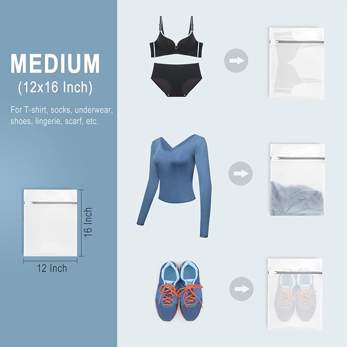Muchfun 3Pcs Durable Diamond Mesh Laundry Bags for Delicates 12 x 16 Inches (3 Medium)