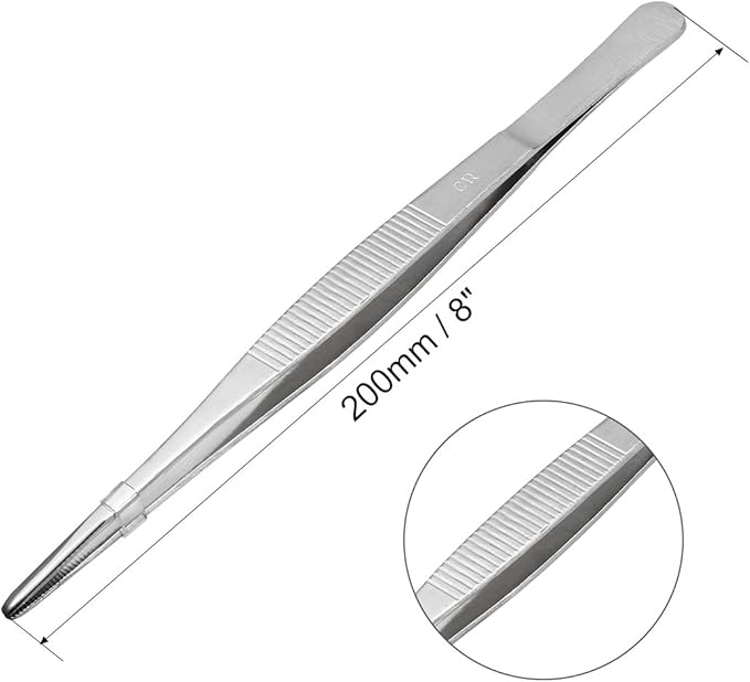 uxcell 2 Pcs 8-Inch Stainless Steel Straight Blunt Tweezers with Serrated Tip Daily Garden Tool