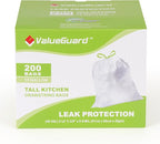 Large Trash Bag 13 Gallon Tall Drawstring 100% Post-Consumer Recycled Garbage Bag Waste Bag for Kitchen Office 0.8 Mil (200 Count)