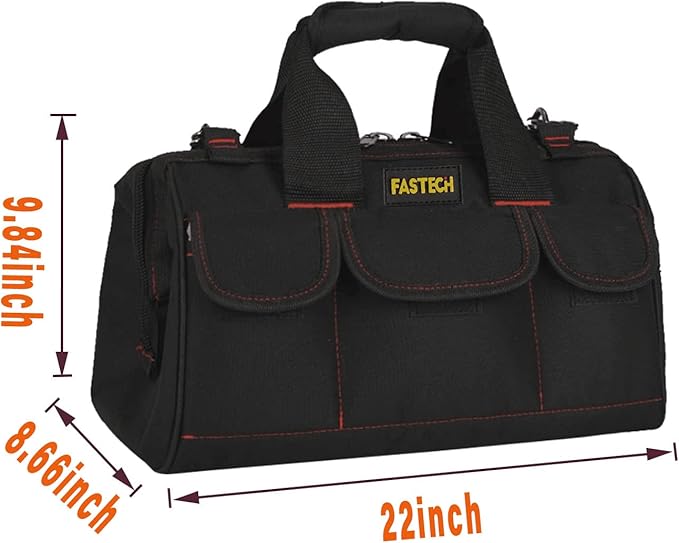 FASTECH 22-inch Heavy Duty Tools Bag With Wide Mouth For Tool Storage, Carrier and Organizer, Tote Bag for Men, Wide Mouth Tool Bag With Inside Pockets (22Inch)