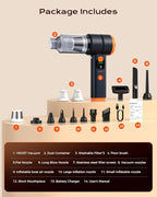 Car Vacuum Portable Cordless, Handheld Vacuum Cordless with 30000PA Suction, 130000RPM, 6800mAh Battery, 10 Nozzles, Rubber Paint Material for Car, Home, Pet Cleaning（Black Orange）