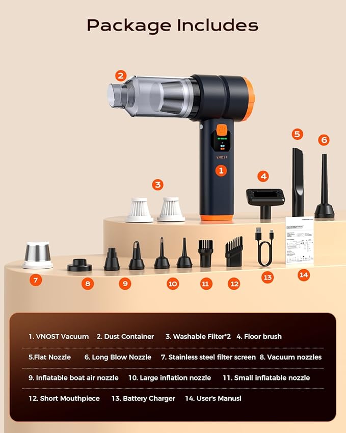 Car Vacuum Portable Cordless, Handheld Vacuum Cordless with 30000PA Suction, 130000RPM, 6800mAh Battery, 10 Nozzles, Rubber Paint Material for Car, Home, Pet Cleaning（Charcoal Black）