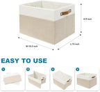 4 Pack Fabric Storage Baskets for Shelves, Closet Storage Bins for Shelves, Fabric Baskets for Organizing with Handles for Home and Office (White with Beige,15"L*10.2"W*9"H)