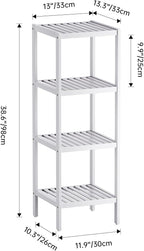 SMIBUY Bathroom Storage Shelf, 4-Tier Bamboo Rack Organizer, Multifunctional Shelving Unit for Living Room Bedroom Kitchen (White)
