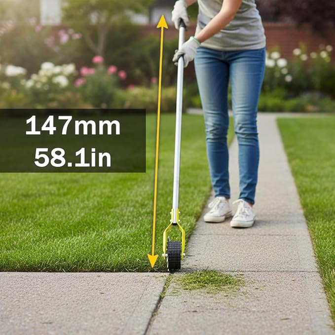 58-Inch Manual Edger Lawn Tool, Wheel Rotary Edger with Adjustable 4-Section Stainless Steel Handle & Cushion Grip, Rust-Resistant for Sidewalk, Driveway, Garden, Landscaping