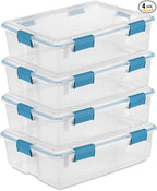 Sterilite 4-Pack Gasket Box, Home Storage Organizer Bins with Lids, 37 Quart – Stackable Clear Plastic Containers for Bedroom, Bathroom, Garage, Basement, or Attic