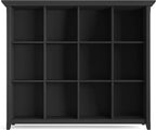 SIMPLIHOME Acadian Bookcase - 57 inch Tall 12-Cube Solid Wood Storage Display Unit in Black, Transitional Cube Organizer for Living Room, Study Room or Office with Fixed Shelves and Tapered Legs