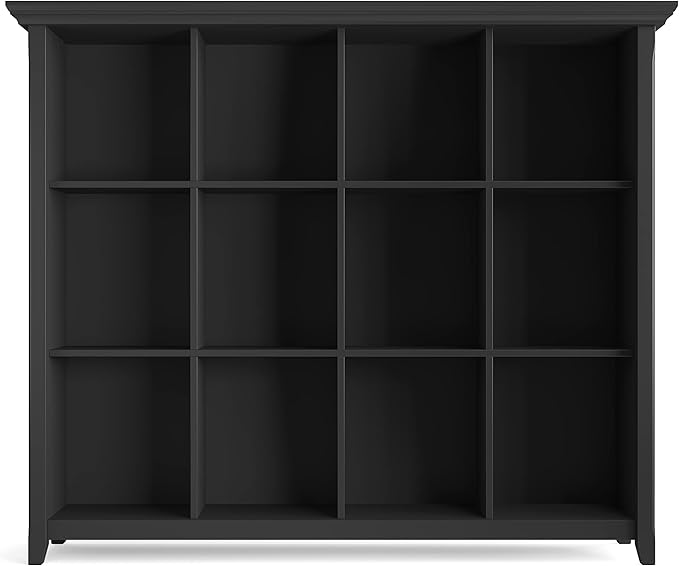 SIMPLIHOME Acadian Bookcase - 57 inch Tall 12-Cube Solid Wood Storage Display Unit in Black, Transitional Cube Organizer for Living Room, Study Room or Office with Fixed Shelves and Tapered Legs