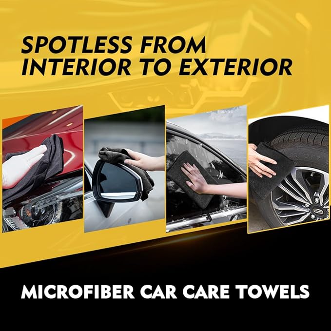 HOMEXCEL Black Microfiber Cleaning Cloth 6 Pack, 12.5 x 12.5 inch Microfiber Towels for Cars, Ultra Absorbent Car Washing Cloth, Lint Free Streak Free Cleaning Rags for Car, Kitchen, and Window