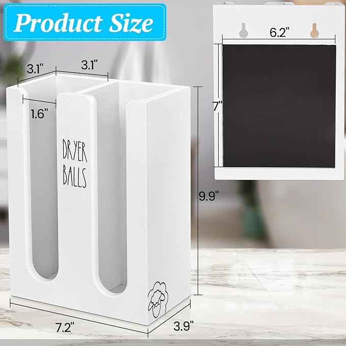 Magnetic Dryer Ball Holder for Laundry Room, Wood Dryer Ball Container Wall Mount, Laundry Dispenser Basket (White)