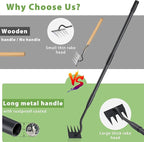 Manual Weeder Tool,4 Tines Garden Weeding Rake with Sharp Blade,55 Inch Long Handle,Heavy Duty Stand Weeding Tool for Weeding Loosening Soil Gathering Leaf Leveling Thatch Rake