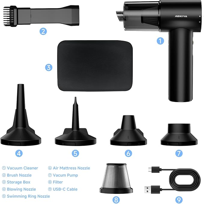 REIKIYA Compressed Air Duster 150000RPM Portable Air Blower for Computer, Keyboard with LED Light, 7800mAh Rechargeable 18000Pa Cordless Portable Vacuum Cleaner for Car Home Office