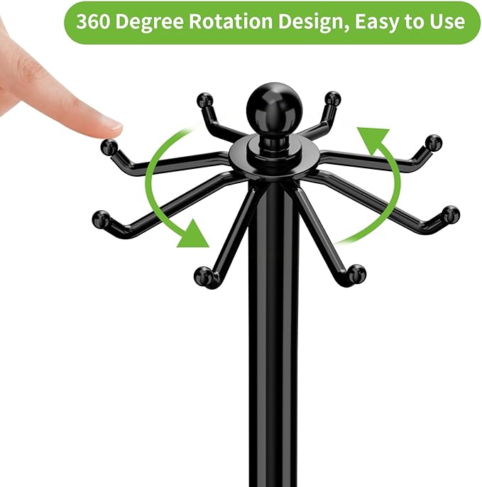 Kitchen Countertop Utensil Holder, Stainless Steel Rotatable Cooking Utensils Holder with 8 Rotating Hooks, Hanging Organizer for Spoon, Spatula, Black