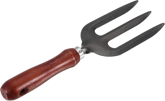 PATIKIL 10.6" 3 Tines Hand Gardening Fork, Carbon Steel Thickened Hardened Digging Pitch Fork for Backyard Weeding Farm Planting, Grey