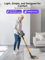 MONSGA Cordless Vacuum Cleaner, 45KPa 400W Stick Vacuum for Home, 50Mins Anti-Tangled Vacuum Cleaner with Charging Dock, Light-weighted Handheld Vacuum for Pet Hair/Carpet/Floor, LED Touch Display,MV3