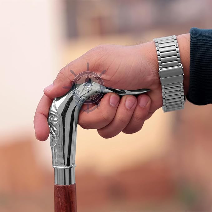 Deluxe Walking Sticks | Rosewood Crafted Cane with Solid Brass Chrome Decorative Bars | Nagina International