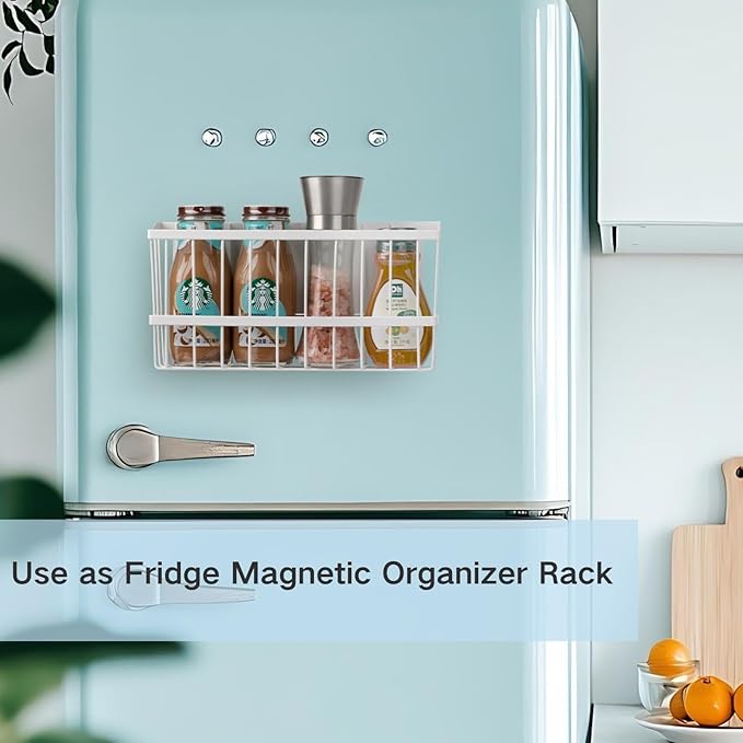 Magnetic Dryer Ball Holder Organizer Laundry Room Organization and Storage Large Magnetic Basket Storage Bin Steel Dryer Ball Container for Laundry Room Organizer No Balls (White, L)