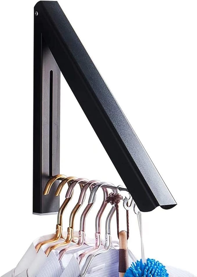 IN VACUUM Clothes Drying Rack, Laundry Racks for Drying Clothes, Wall Mounted Retractable Clothes Hanger for Laundry Room, Garage, Indoor & Outdoor Use, Aluminum (1 Racks, Black)