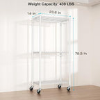 P3 Mini Rolling Clothes Rack, Clothing Racks for Hanging Clothes, Heavy Duty Garment Rack, Freestanding Portable Closet Rack 23.6'' W x 14'' D x 78.5'' H, Max Load 430 Lbs, White