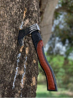 Qepaa Crafts® Custom Gift Forged Carbon Steel Viking Axe Bearded Axe with Rose Wood Shaft Tomahawk - Real Hatchet, Best Gift for Anniversary, Valentine's Day, Birthday, Premium Leather Sheath (Sm Asg)