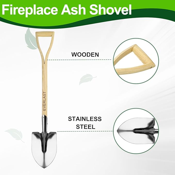 HARFINGTON Digging Shovel 33.5 x 6.7 Stainless Steel Round Spade Shovel with Wooden Handle for Camping Gardening Beach