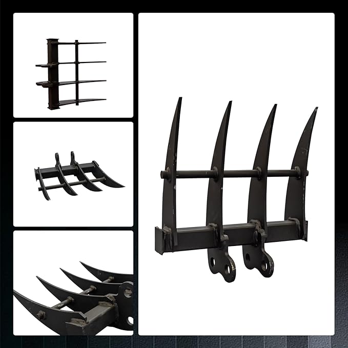 Small Digger Rake, Mini Excavator Rake, Backhoe Attachment, for 1T to 1.5T Excavators, 90MM/3.54in Span, 25MM/0.98in Hole Diameter, 90MM/3.54in Central Wheelbase