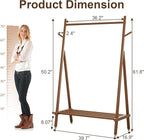 Muwuele Solid Wood Clothing Rack, Rolling Clothes Rack for Hanging Clothes, Garment Rack with Shelves Load 350 Lbs, Portable Closet Organizer on Wheels for Hanging Clothes (Walnut)