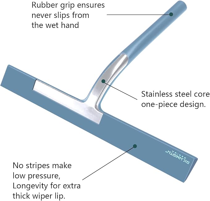 Large Shower Squeegee for Glass Doors, Richmirth 11 Inch Squiggy for Shower Glass Bathroom Squeegee Mop Wiper Cleaner Tool for Tile Wall, Car Glass, Window - Green