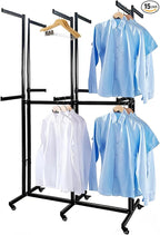 Floor Standing Metal Garment Rack - Heavy Retail Display Racks With Wheels, Two-story 12 Arms Clothing Rack, Square Tubing Portable Shirt Rack, Merchandise Display RackFor Hanging Clothes (Black-2)