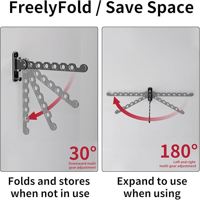 Danpoo Clothes Drying Rack Foldable Wall Mounted Laundry Drying Rack Clothing Coat Hanger Clothes Dryer Black