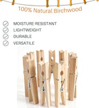 Wood Clothes Pin,Natural Birchwood Clothespins,Strong Grip,Heavy Duty Outdoor Clothes Clips for Hanging Clothes, Art, Crafts, Photo Displays,3.55 Inch,Pack of 24