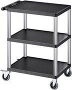 VEVOR Utility Cart, 300 lbs Load Capacity, 27.6 x 18.1-inch Service Cart, Three-Shelf Heavy Duty Plastic Utility Cart with 360° Swivel Wheels (2 with Brakes), Suitable for Warehouse, Garage, Cleaning