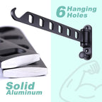 Laundry Drying Rack - Wall Mounted Clothes Hanger with Swing Arm, 6-Hole Laundry Hanger & Swivel Hanging Bar, Foldable Valet Hook, Laundry Room Closet, Sturdy Aluminum (2-Pack, Black)