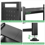 Microwave Stand, 3-Tier Expandable(17.4"- 27.4") Heavy Duty Adjustable Shelf Microwave Oven Rack, Kitchen Countertop Organizer and Storage with 9 Hooks & Cutting Board Holder, Holds up 180 lbs, Black