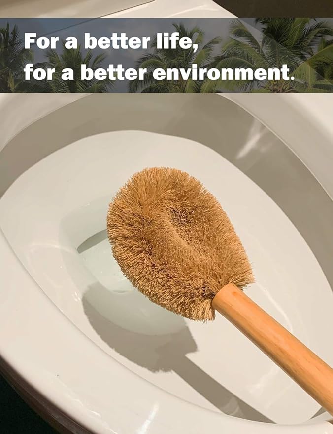 Updated Modern Version Toilet Bowl Brush, Natural Coconut Fiber Brush Head and Beechwood Handle for Bathroom Toilet - Sturdy, Deep Cleaning, Eco-Friendly, Toilet Cleaning Brush with Hanging Hook