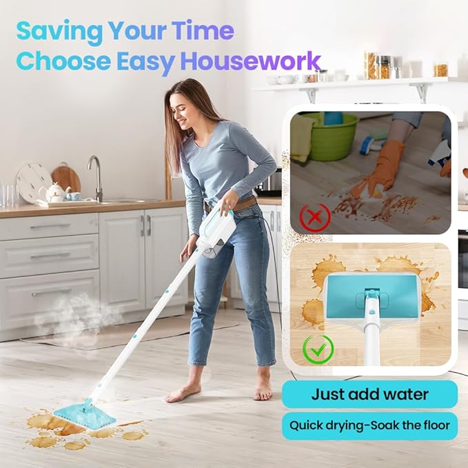 Steam Mop, All-in-One Powerful Handheld Steam Cleaner with 2 Levels Steam Mode, 350ML Tank, 23FT Cord, Quick-Heating Steam Mop Cleaner for Home and Floor Carpet Kitchen Bath Cleaning