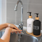 Soap Dispenser Bathroom Set, Hand Soap and Lotion Dispenser Set with Tray for Bathroom, Black and White Bathroom Decor Modern Farmhouse Decor Kitchen Art Dish Soap Holder (Black & White)