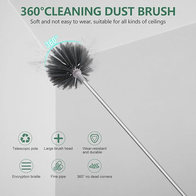 SetSail Dusters for Cleaning, 100-inch Extra-Long Cobweb Duster with Extension Pole, Bendable Microfiber Head & Cobweb Brush Washable Ceiling Fan Cleaner Duster Kit for High Ceilings, Corner