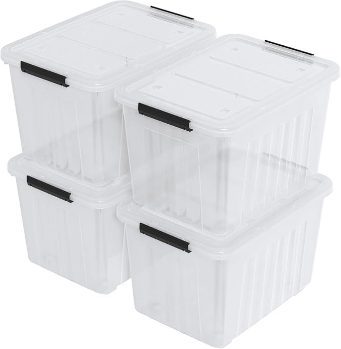 Farmoon 70 Quart Clear Storage Bin with Wheels, Large Plastic Lidded Container Box, 4 Packs