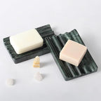 Koville Indian Natural Marble Soap Dish for Shower, Stone Soap Tray for Bathroom, Bar Soap Holder for Sink, Stripe Grooves Saver Sponge Holder Keep Soap Bars Dry Easy Clean (Verde Alpi)